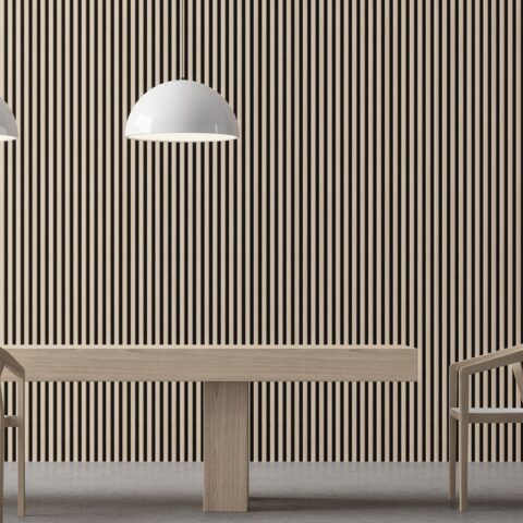 Interieur met decoratieve lamellenwand